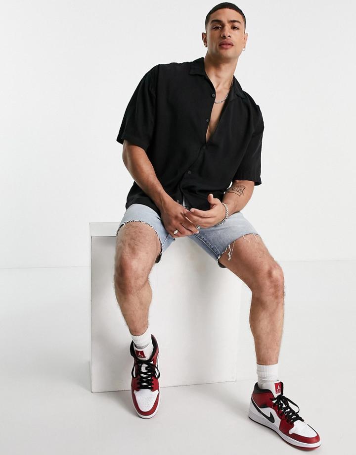 Pull & Bear Shirt With Revere Collar In Black