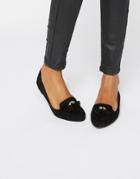 London Rebel Metal Trim Tassle Soft Slipper Shoes - Black