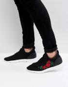 Asos Sneakers In Black Knit With Rose Embroidery - Black