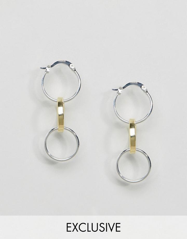 Reclaimed Vintage Mixed Metal Triple Hoop Earrings - Multi