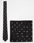 Asos Holidays Tie And Pocket Square Pack In Tree Print - Black