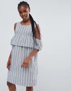 Minimum Ruffle Cold Shoulder Dress - Blue