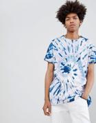 Asos Design Oversized Longline T-shirt With Roll Sleeve And Spiral Tie Dye In Blue - Blue