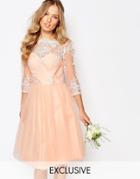 Chi Chi London Bardot Neck Midi Dress With Premium Lace And Tulle Skirt - Rose Cloud