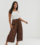 Asos Design Petite Plisse Culotte In Dark Zebra Print - Multi