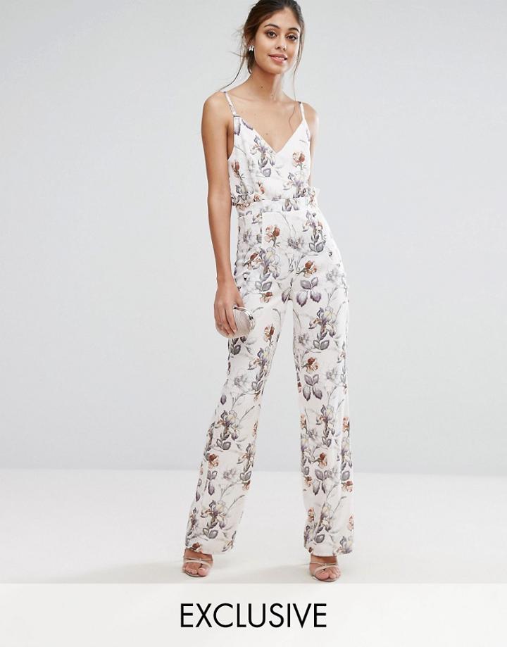 Hope & Ivy Printed Jumpsuit With Frill Waist - Multi