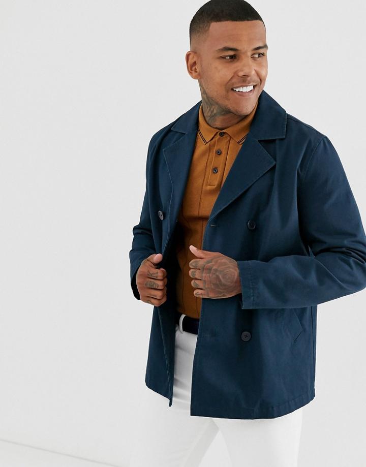 Asos Design Double Breasted Pea Coat In Navy