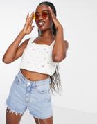 & Other Stories Embellished Crop Top With Dot Print In White - Part Of A Set