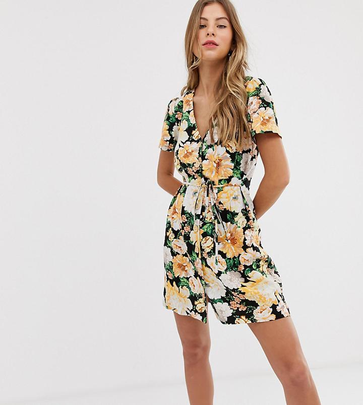 Miss Selfridge Button Through Tea Dress In Floral Print
