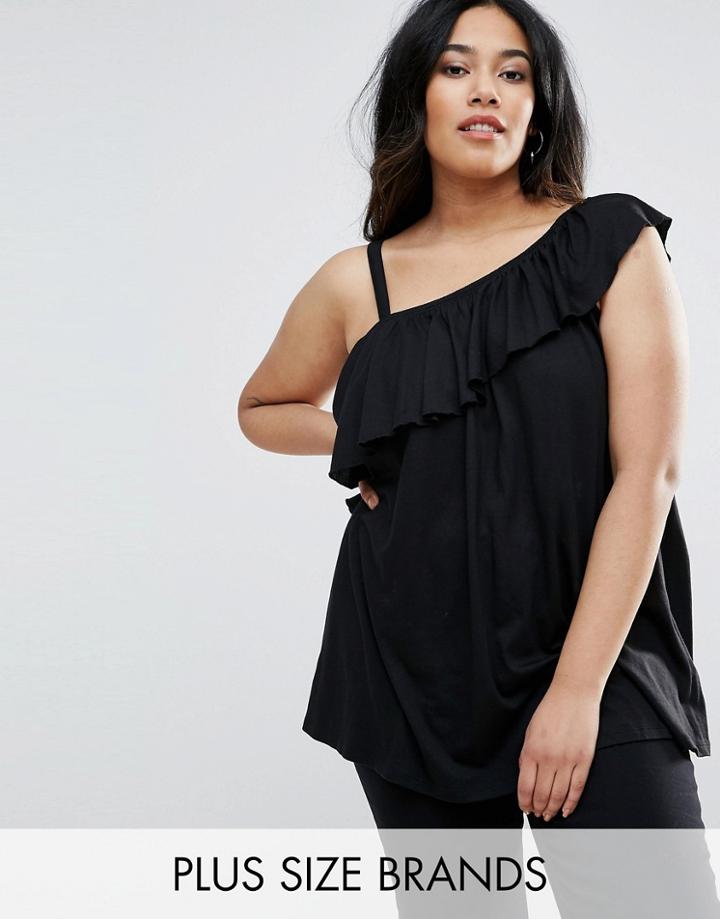 New Look Plus Frill Detail One Shoulder Top - Black