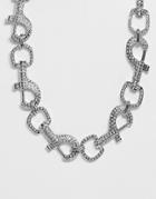 Asos Design Necklace In Crystal Hardware Clip Design In Silver Tone - Silver