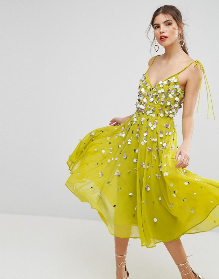 Asos Embellished Tie Shoulder Cami Midi Dress - Green