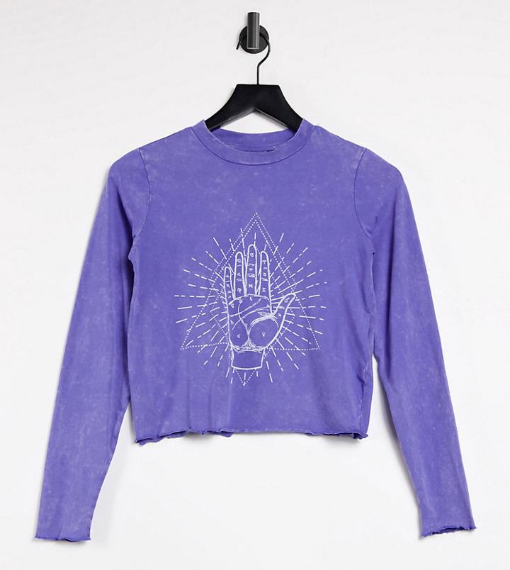 Noisy May Petite Exclusive Cropped T-shirt With Lettuce Hem In Washed Purple