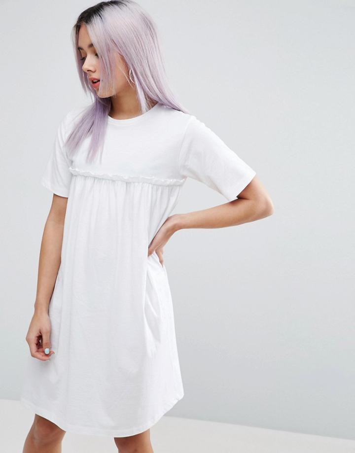 Asos Smock Dress With Ruffles - White