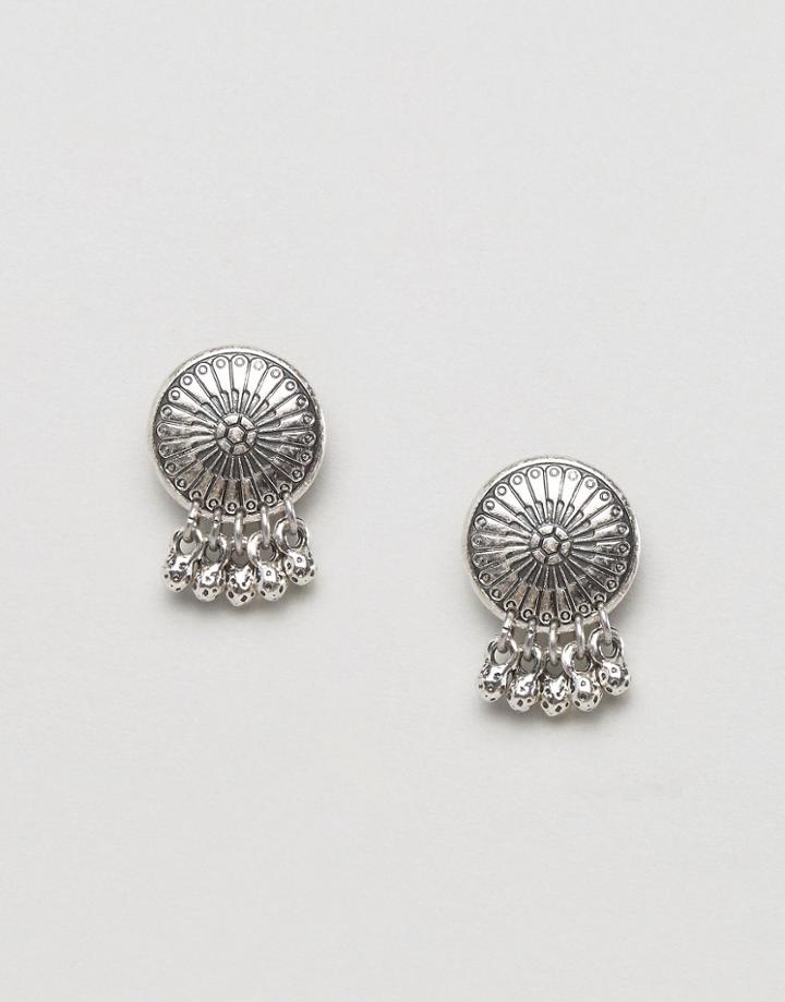 Asos Engraved Disc Earrings - Silver
