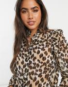 Vero Moda Blouse With High Neck And Ruffle Detail In Leopard Print-multi