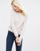 Asos Cropped Sweater With Rolled Edge Detail In Fluffy Yarn - Pale Oatmeal