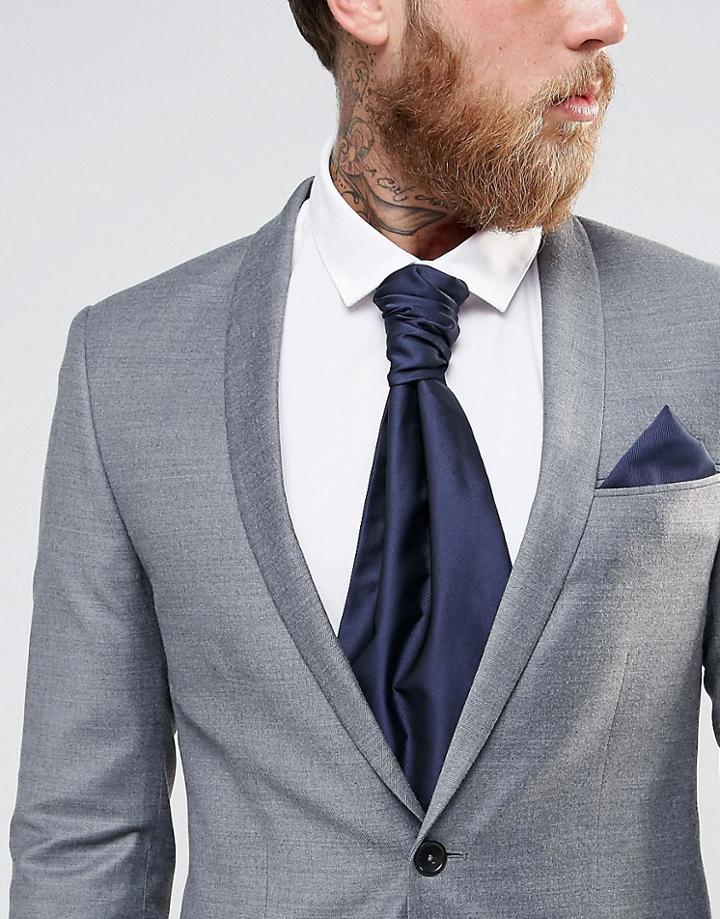 Asos Weddding Cravat And Pocket Square Pack In Navy - Navy