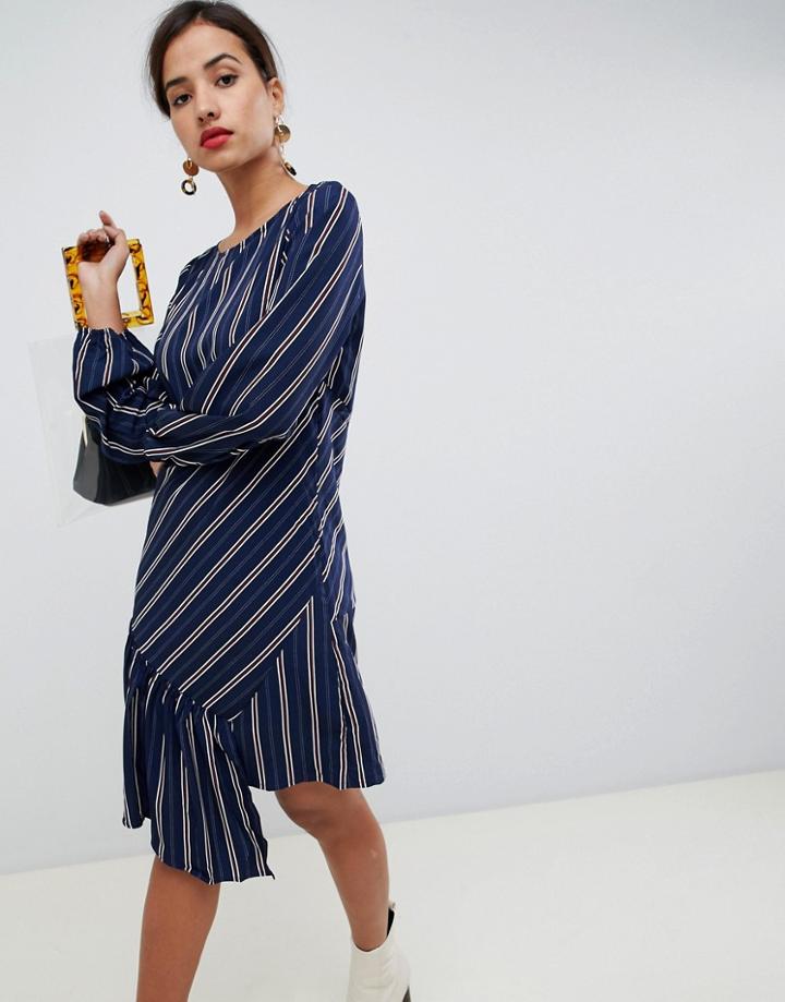 Vila Pinstripe Asymmetric Hem Dress-navy