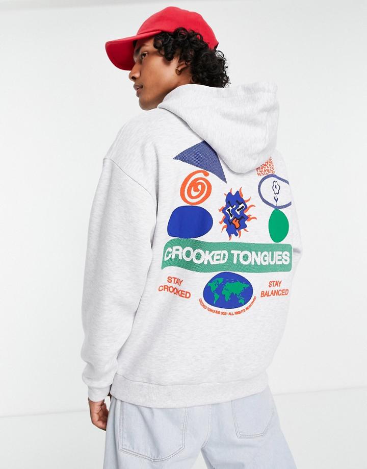Crooked Tongues Hoodie With Stay Balanced Back Print In Gray-grey