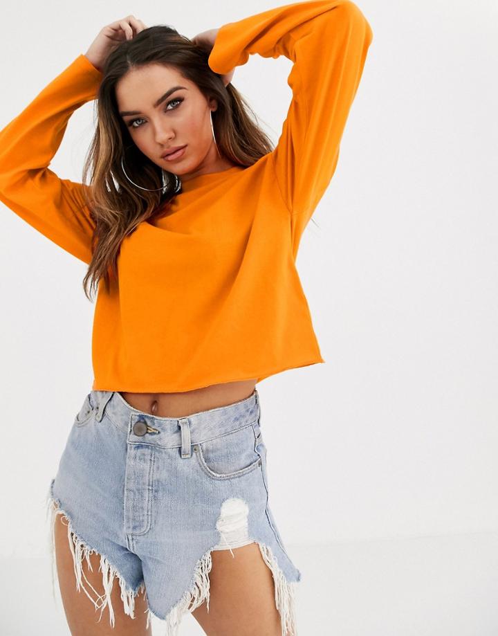 Asos Design Boxy Crop T-shirt With Overlock In Orange