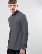 Fred Perry Polo Shirt With Woven Collar And Long Sleeves In Graphite Marl - Gray