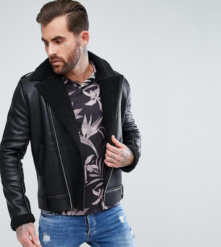 Liquor N Poker Pu Black Sherling Jacket - Black
