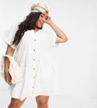 In The Style Plus X Stacey Solomon Button Through Mini Skater Dress With Pockets In White