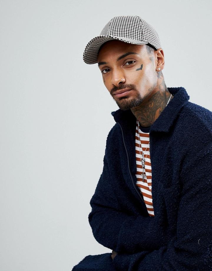 Asos Baseball Cap In Dogstooth Check - Brown