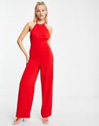 Lipsy Wide Leg Pleated Jumpsuit In Red