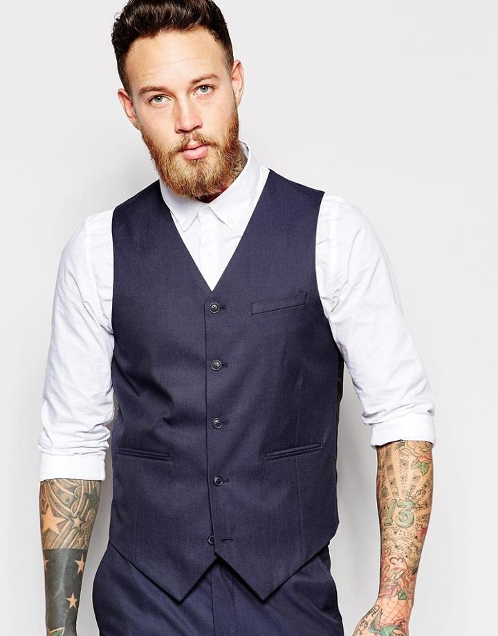 Asos Slim Vest In Tonic - Navy