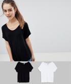 Asos Design Petite T-shirt With Drapey Batwing Sleeve 2 Pack - Multi