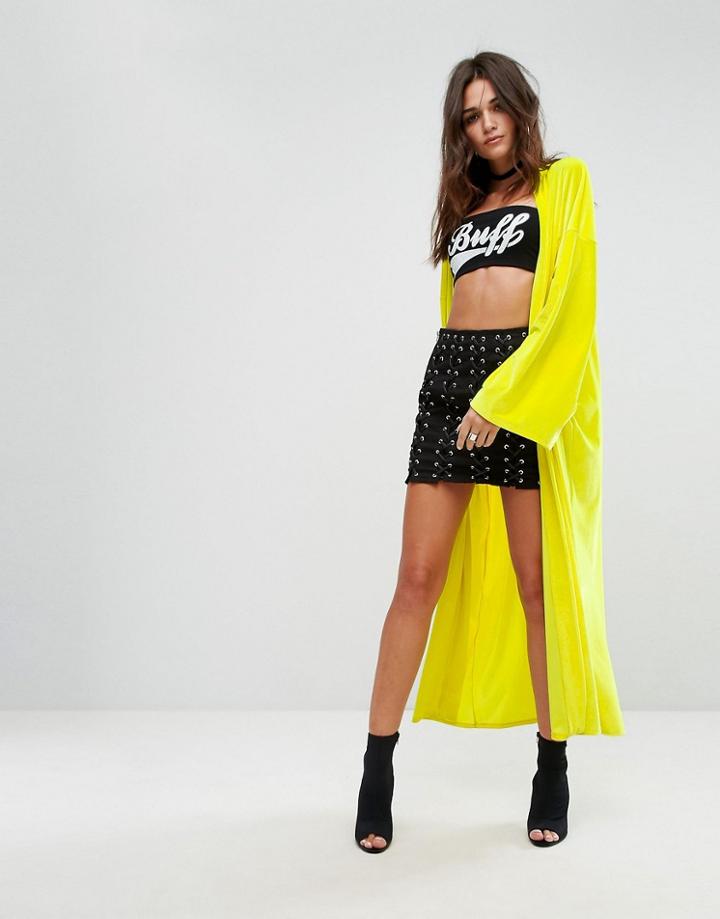 Jaded London Festival Oversized Velvet Kimono In Neon Yellow - Yellow