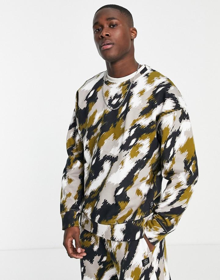 Topman Oversized Camo Print Crew Neck Sweatshirt - Part Of A Set-multi