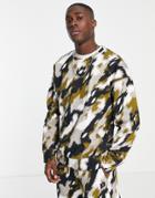 Topman Oversized Camo Print Crew Neck Sweatshirt - Part Of A Set-multi