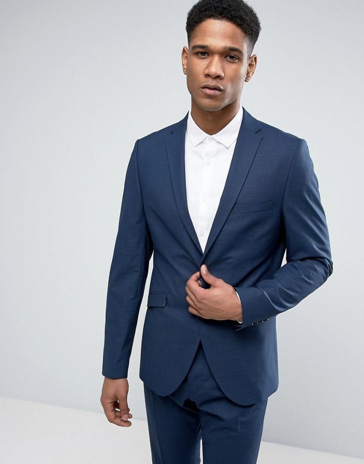 Selected Homme Slim Suit Jacket In Tonal Check - Navy