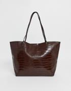 Asos Design Croc Bonded Shopper Bag-brown