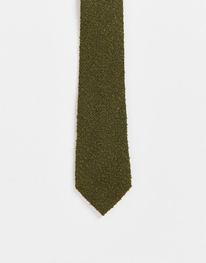 Asos Design Slim Tie In Khaki Texture-green