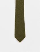 Asos Design Slim Tie In Khaki Texture-green