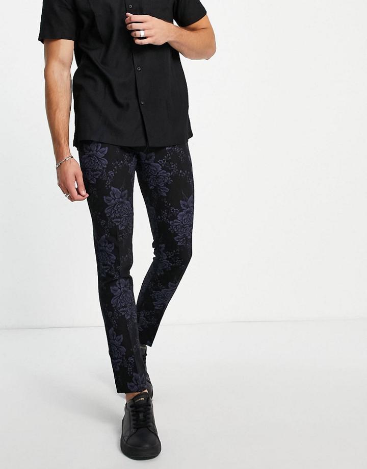 Bolongaro Trevor Floral Super Skinny Fit Suit Pant-black