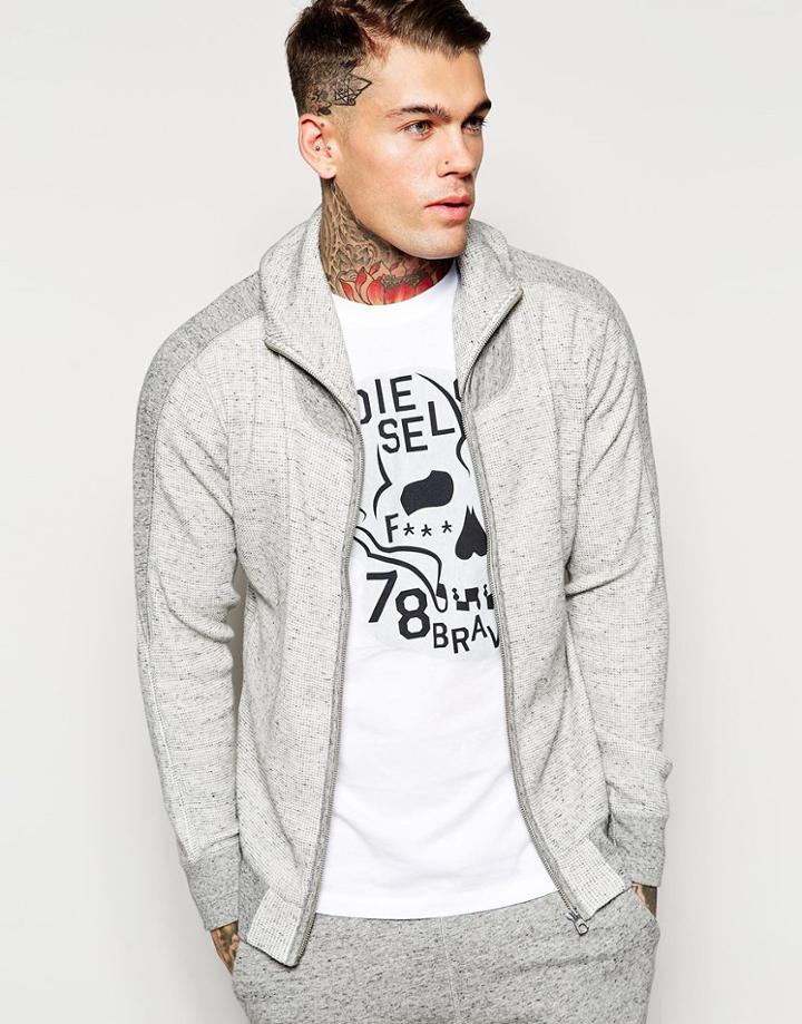 Diesel Shawl Sweatshirt S-babylas Zipthru Waffle - Gray