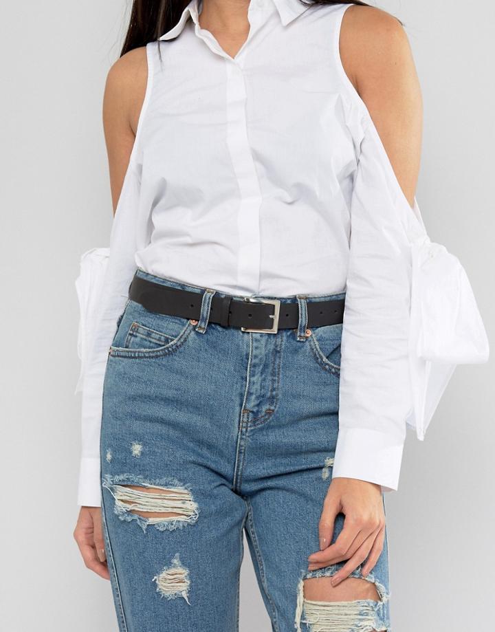 Asos Leather Silver Buckle Waist And Hip Belt - Black