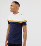 Asos Design Tall Polo Shirt With Cut And Sew Panels In Navy - Navy