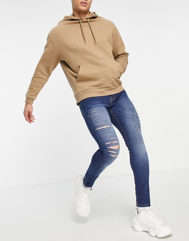 Criminal Damage Slim Fit Camden Jeans In Mid Wash-blues