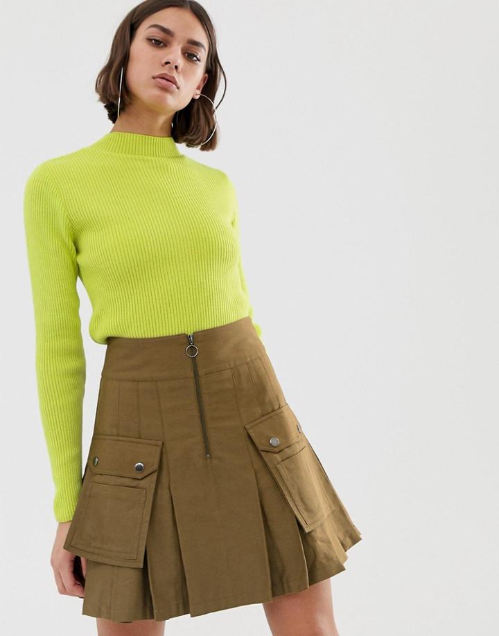 Collusion Cropped Rib Sweater With High Neck - Pink