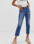 Stradivarius Straight Leg Jean In Mid Blue - Blue