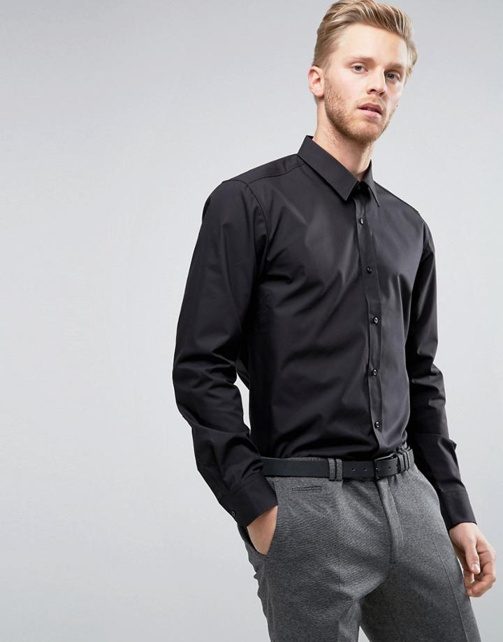 Hugo By Hugo Boss Elisha Shirt Poplin Slim Fit In Black - Black
