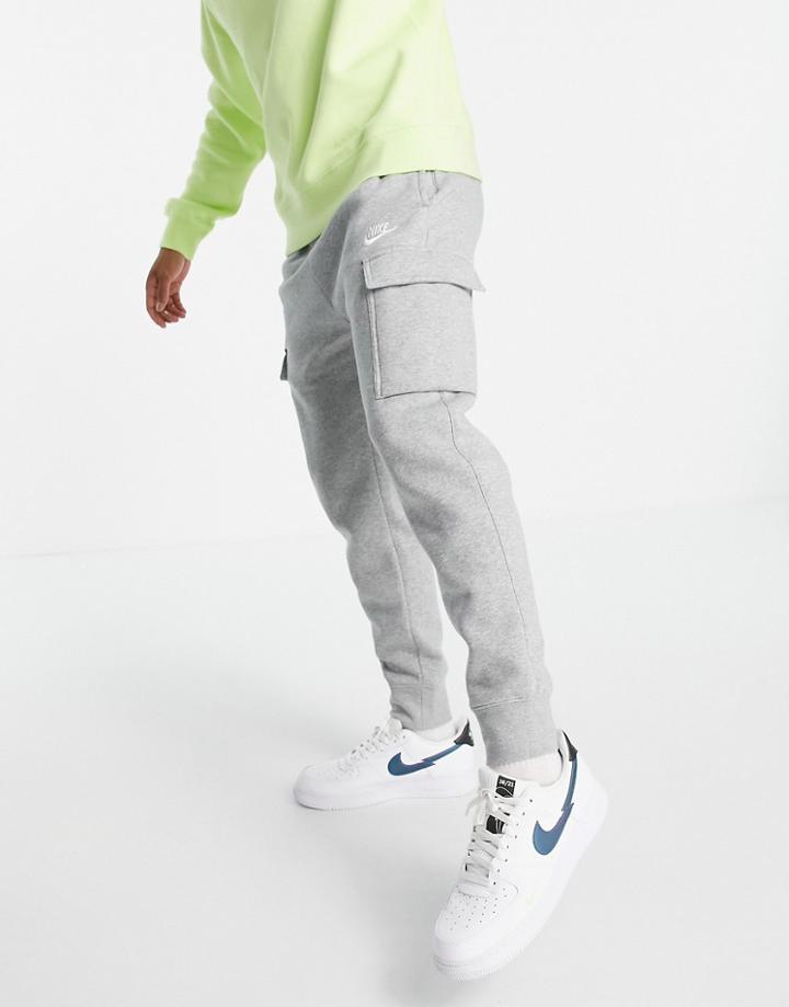 Nike Club Fleece Cuffed Cargo Sweatpants In Gray Heather