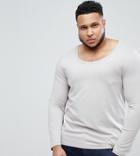 Asos Plus Long Sleeve T-shirt With Deep Scoop Neck - Beige