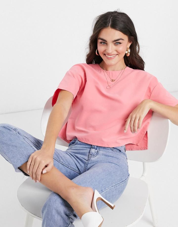 Asos Design Short Sleeve Modal Tee In Coral-orange